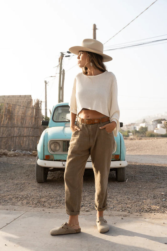 Miller Unisex Textured Linen Pants | Khaki Green