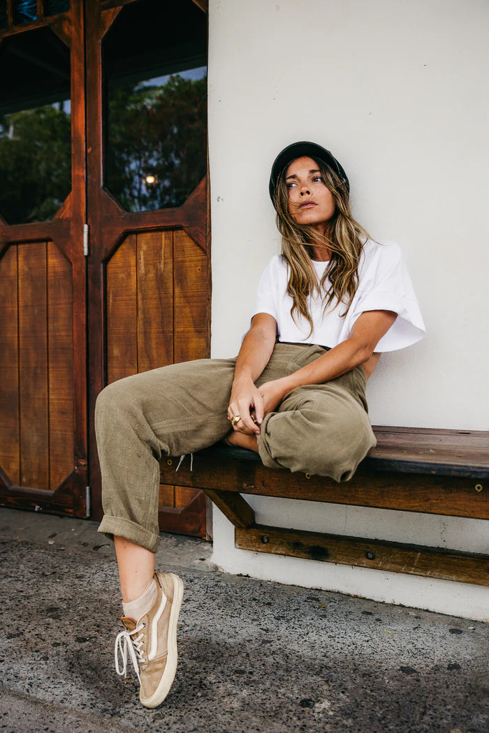 Miller Unisex Textured Linen Pants | Khaki Green
