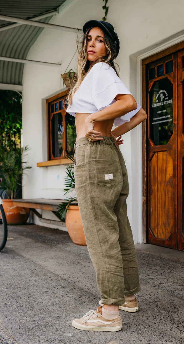 Miller Unisex Textured Linen Pants | Khaki Green