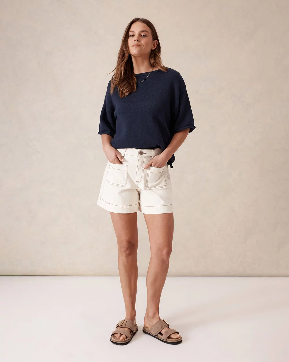 Esther Denim Short | Eggshell