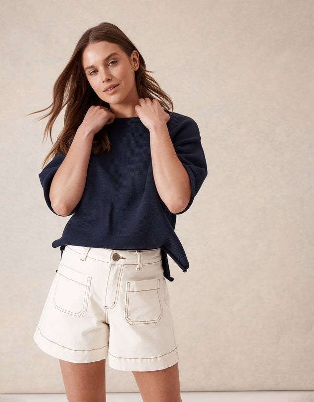 Esther Denim Short | Eggshell