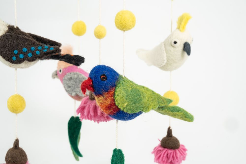 Handmade Felted Australian Birds Mobile