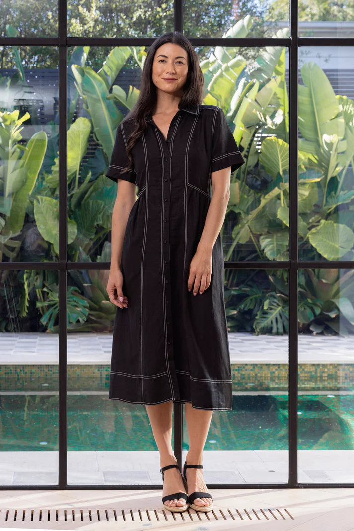 Contrast Stitch Dress | Black