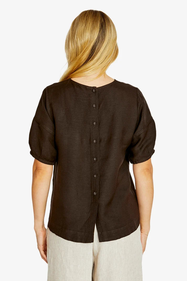 Layla Short Sleeve Button Back Top | Chocolate