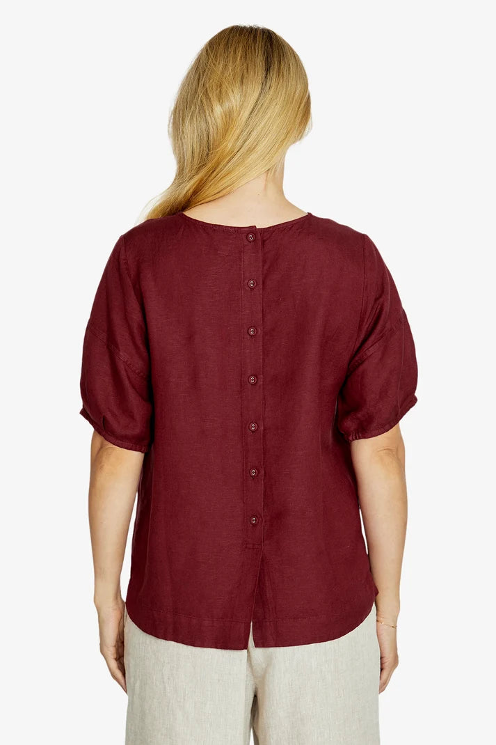 Layla Short Sleeve Button Back Top | Goji Berry
