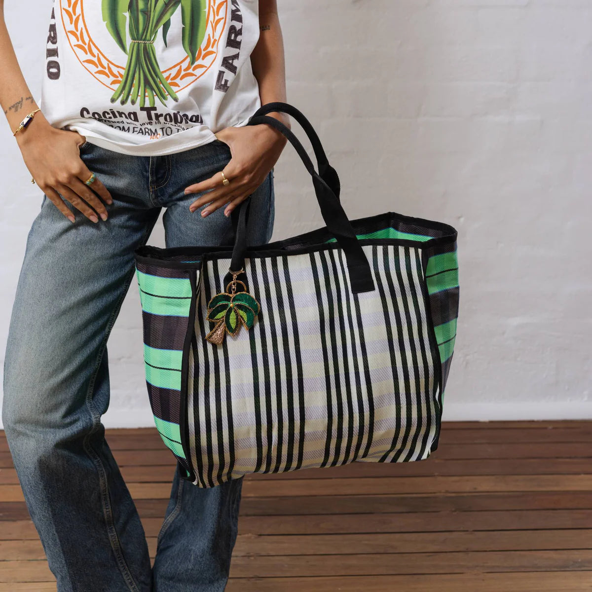 Nylon Tote Bag | Black and Green