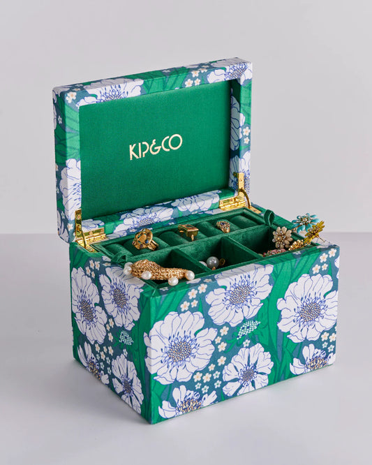 Velvet Jewellery Box Large | Tumbling Flowers Green