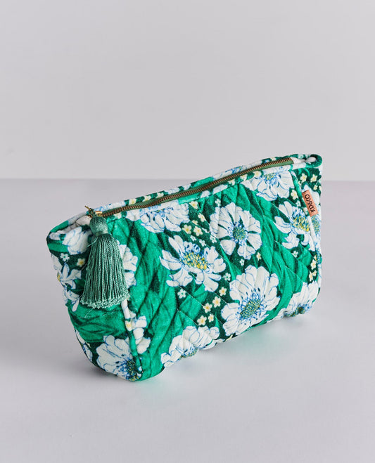 Velvet Toiletry Bag | Tumbling Flowers Green