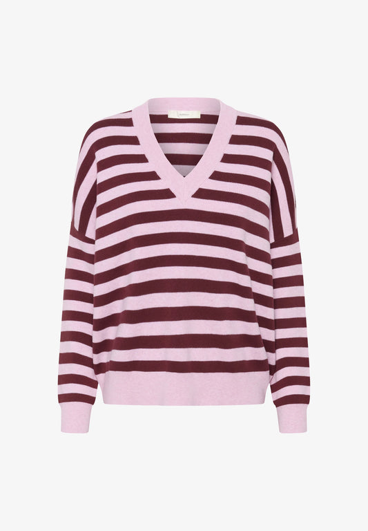 Foster V-beck Knit | Zinfandel Stripe