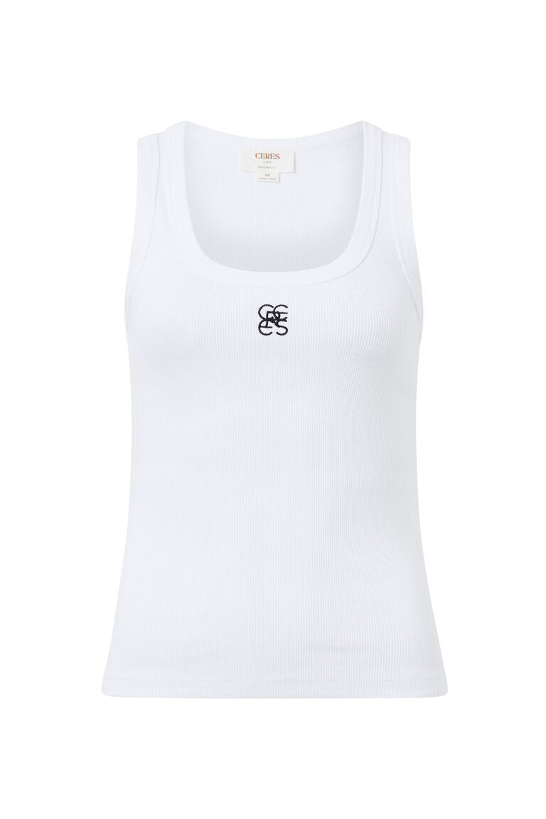 Zoe Rib Scoop Tank | White