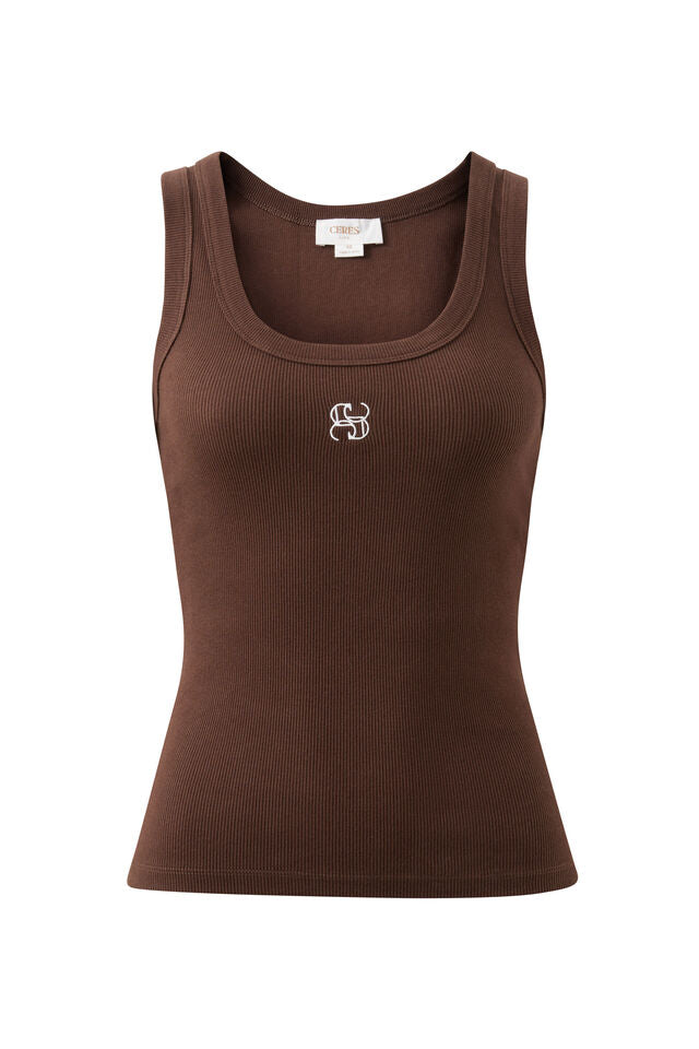 Zoe Rib Scoop Tank | Chocolate