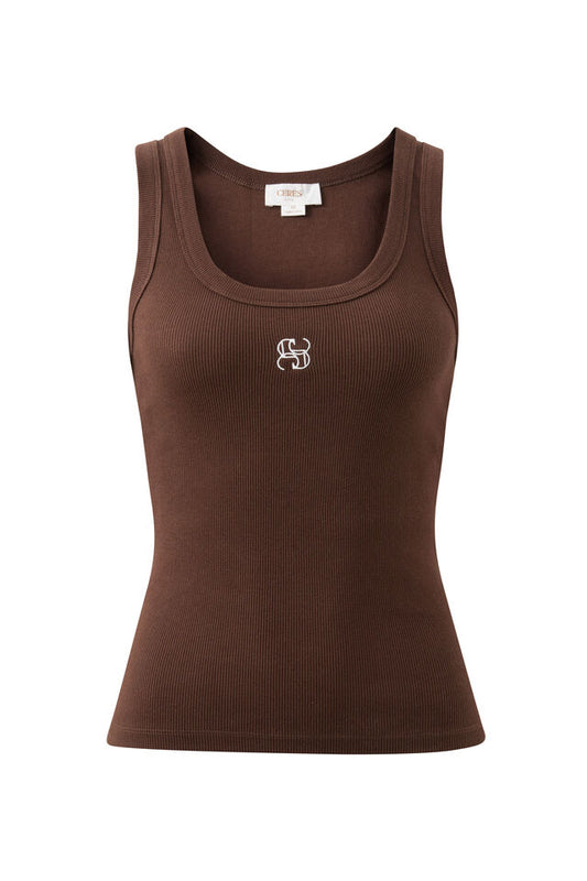 Zoe Rib Scoop Tank | Chocolate