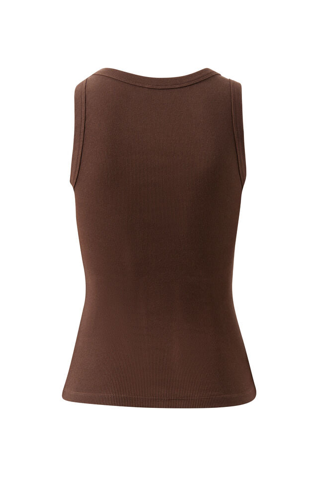 Zoe Rib Scoop Tank | Chocolate