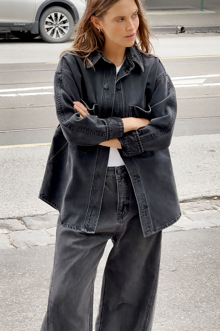 Bobbi Side Pocket Denim Shacket | Washed Black