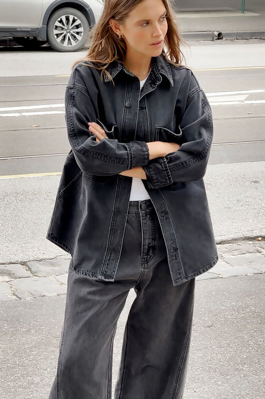 Bobbi Side Pocket Denim Shacket | Washed Black