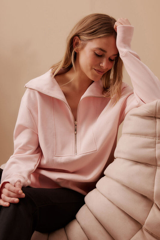 Isabella Half Zip Sweat | Shell Pink