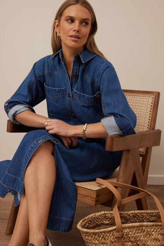 Rae Long Sleeve Midi Dress | Fresh Indigo