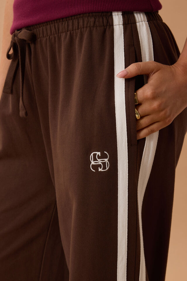 Gigi Wide Leg Terry Trackpant | Chocolate Stripe