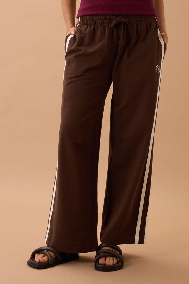Gigi Wide Leg Terry Trackpant | Chocolate Stripe
