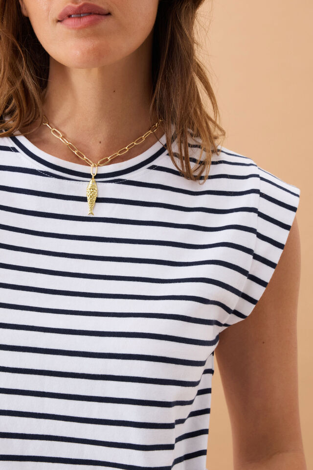 Extended Shoulder Tee | White/French Navy Stripe