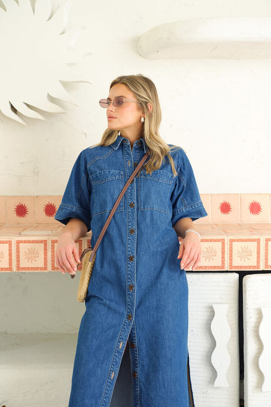 Ava Short Sleeve Midi Dress | Fresh Indigo