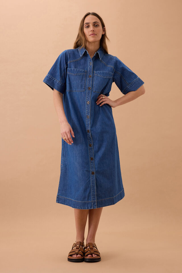 Ava Short Sleeve Midi Dress | Fresh Indigo