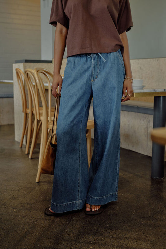 Andie Wide Leg Drawstring Pant | Fresh Indigo