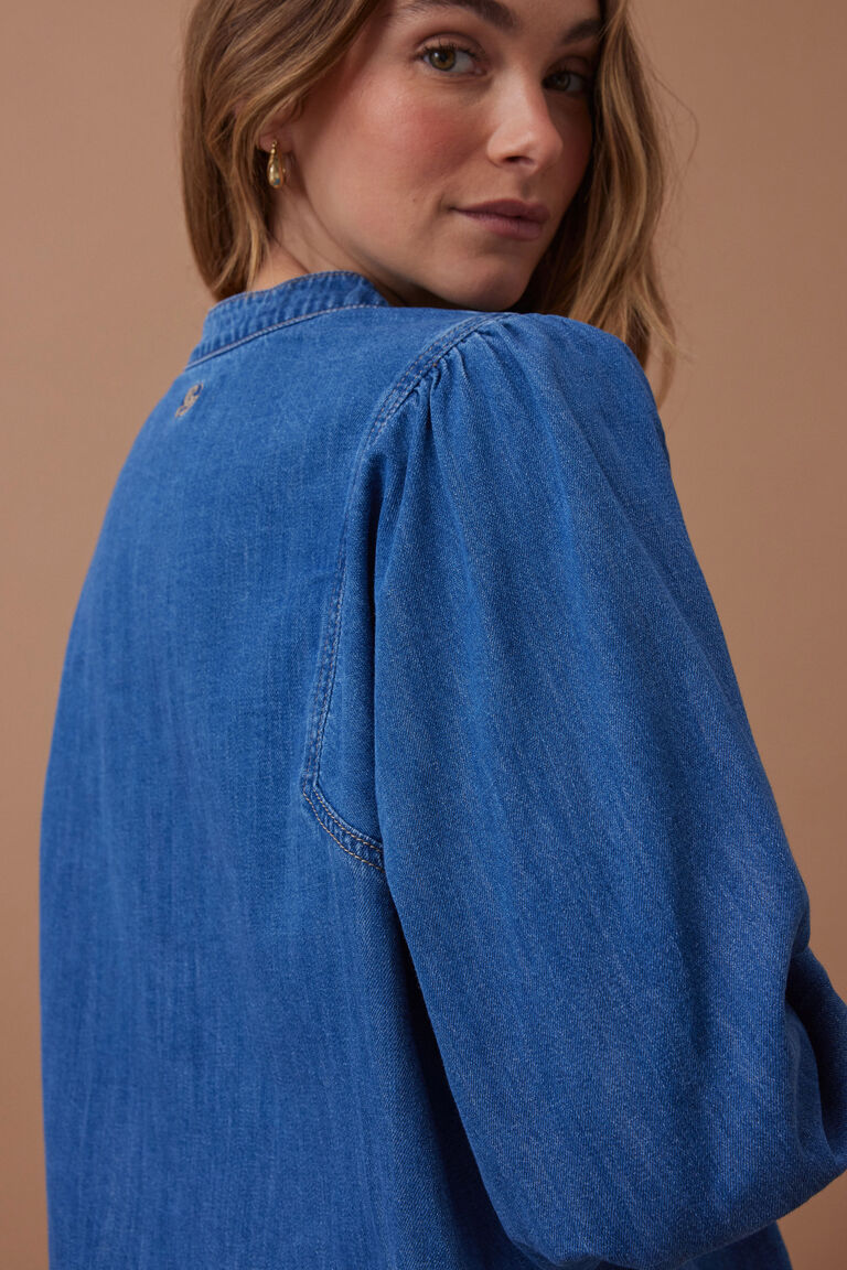 Puff Sleeve Denim Shirt