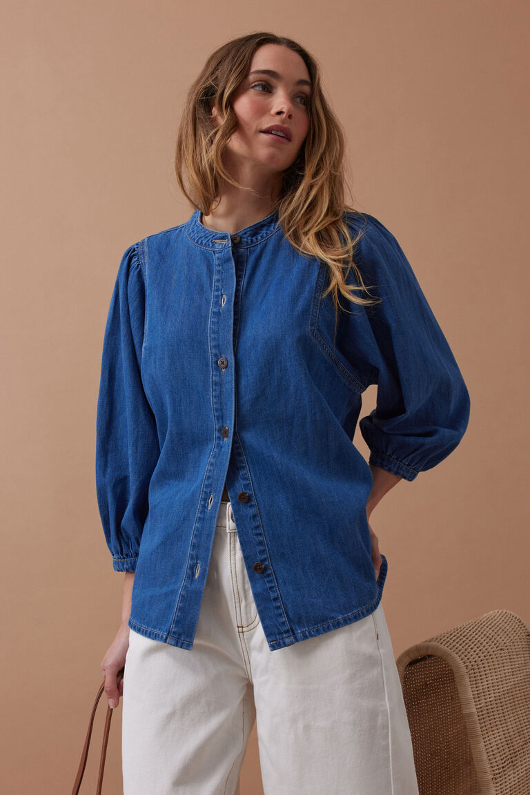 Puff Sleeve Denim Shirt