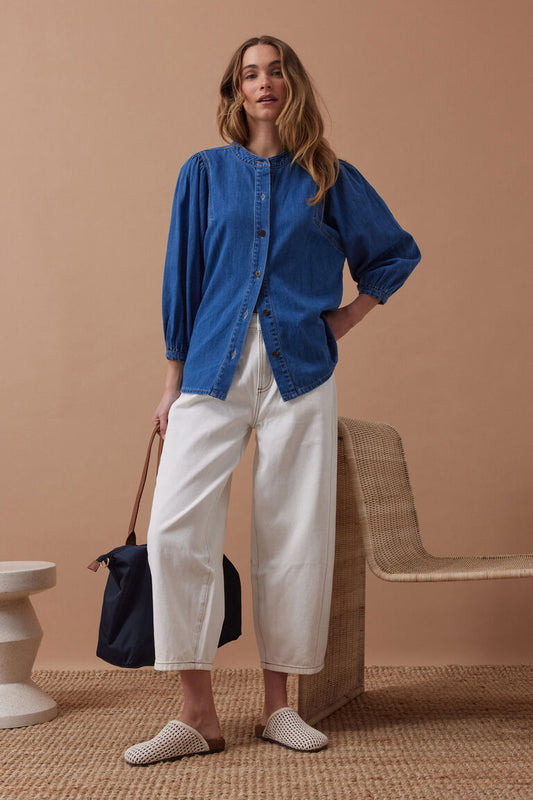 Puff Sleeve Denim Shirt