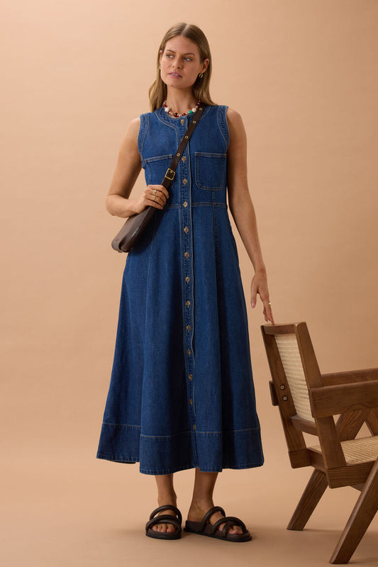 Hazel Sleeveless Midi Shirt Dress