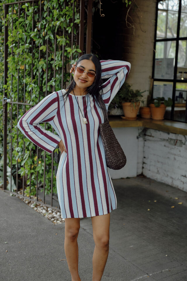 Chloe Stripe Knit Mini Dress | Blue Wine Stripe