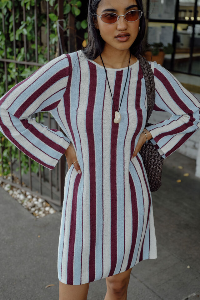 Chloe Stripe Knit Mini Dress | Blue Wine Stripe