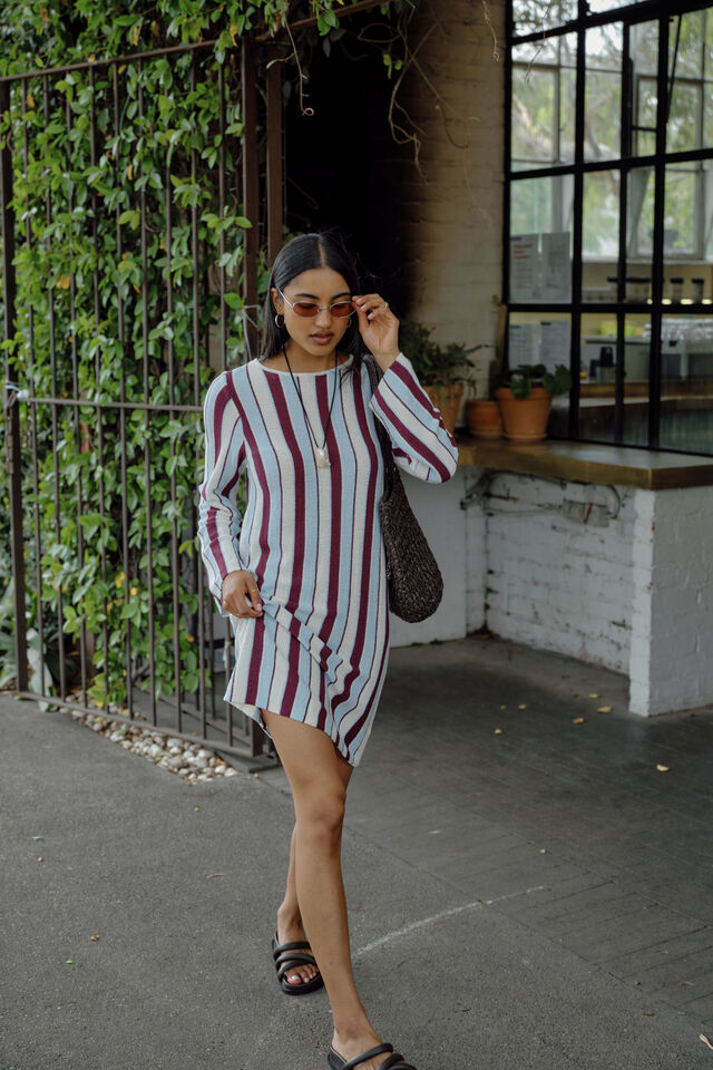 Chloe Stripe Knit Mini Dress | Blue Wine Stripe