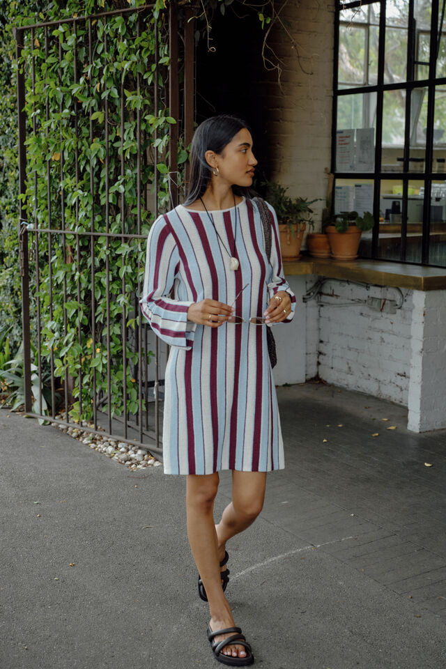 Chloe Stripe Knit Mini Dress | Blue Wine Stripe