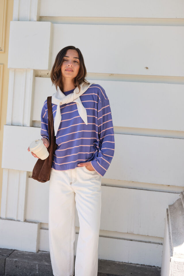 Beau Long Sleeve Slouchy Tee | Washed Navy/Pink