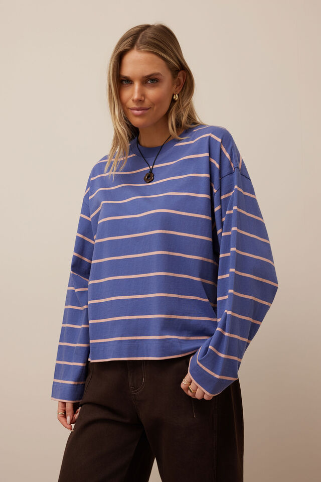 Beau Long Sleeve Slouchy Tee | Washed Navy/Pink