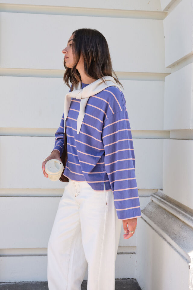 Beau Long Sleeve Slouchy Tee | Washed Navy/Pink