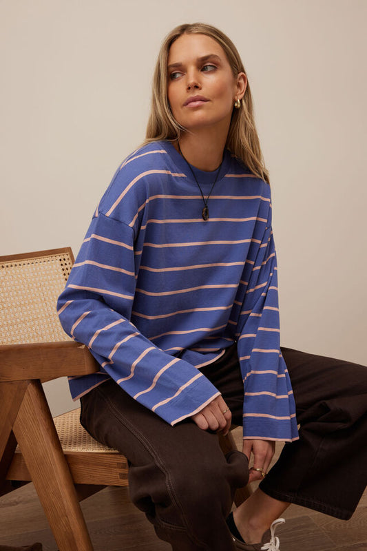 Beau Long Sleeve Slouchy Tee | Washed Navy/Pink