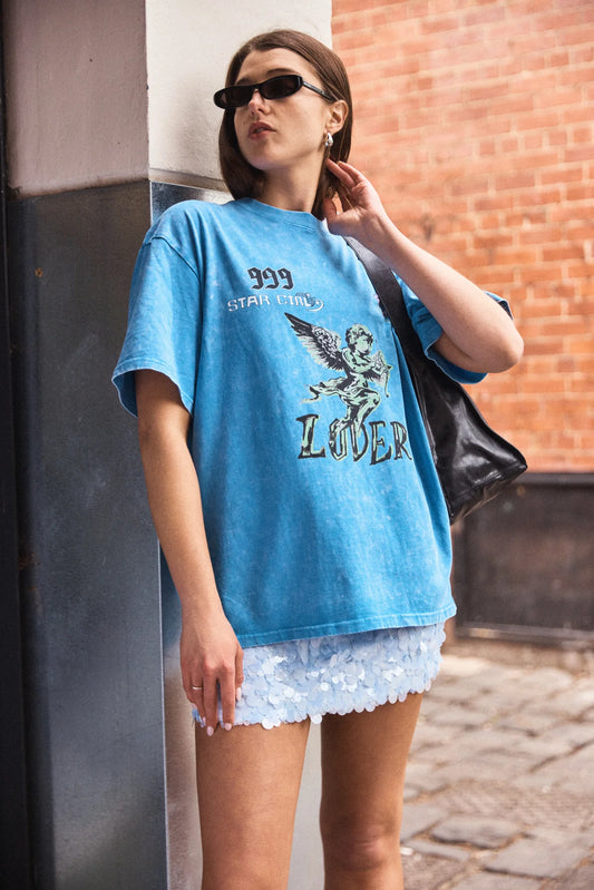 Star Girl Oversized Tee | Blue Wash