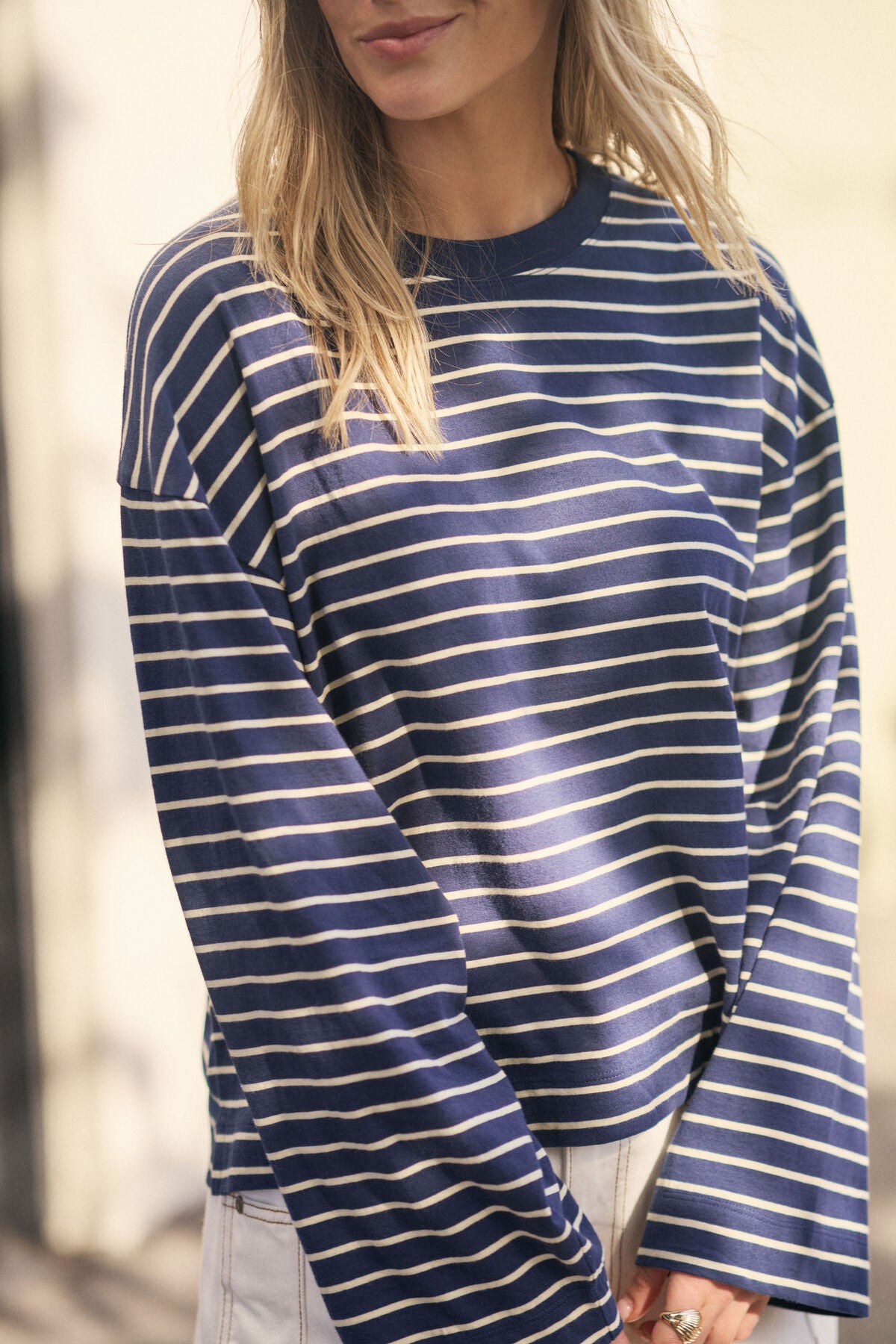Beau Long Sleeve Slouchy Tee | Heritage Navy Marshmallow Stripe