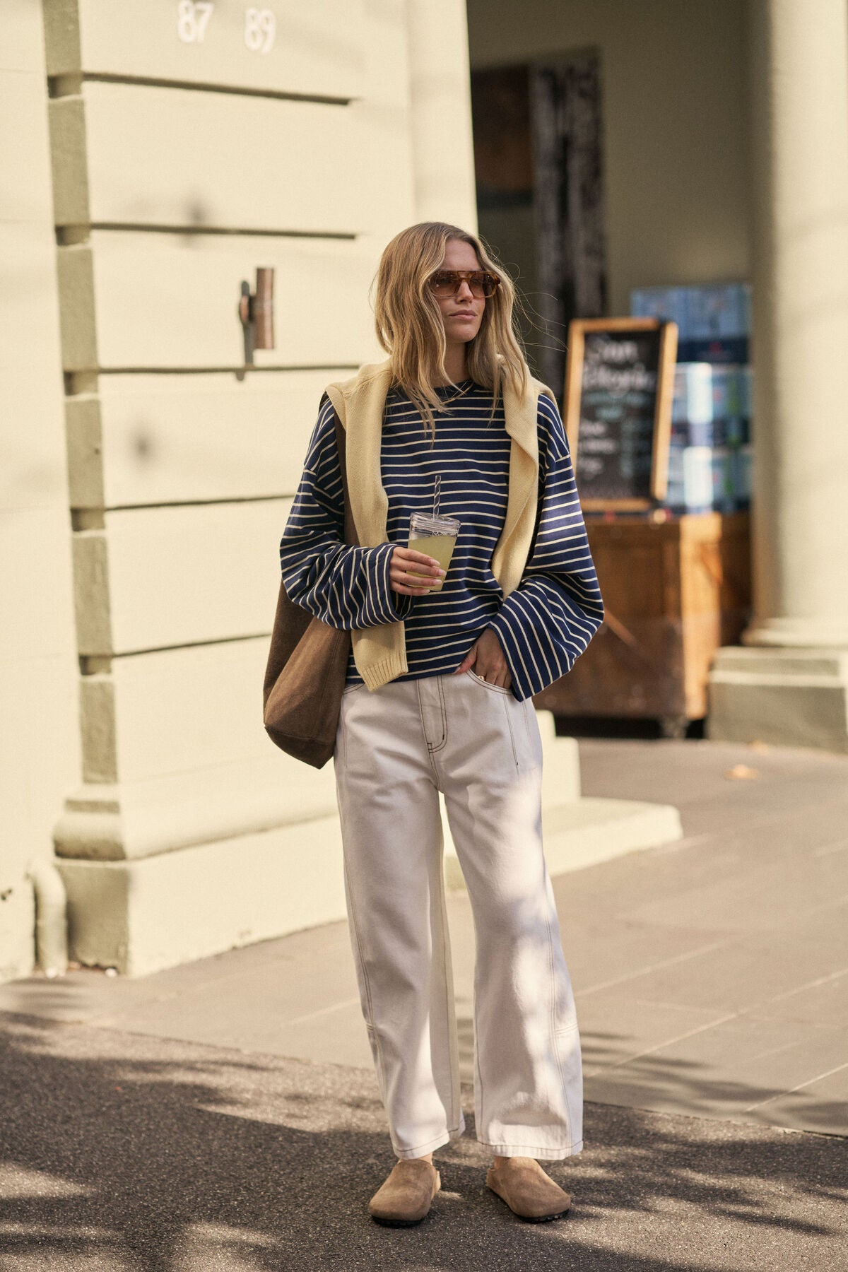 Beau Long Sleeve Slouchy Tee | Heritage Navy Marshmallow Stripe