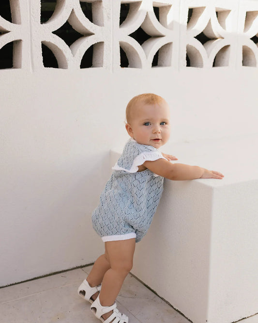 Bella Knit Romper | Blue and White