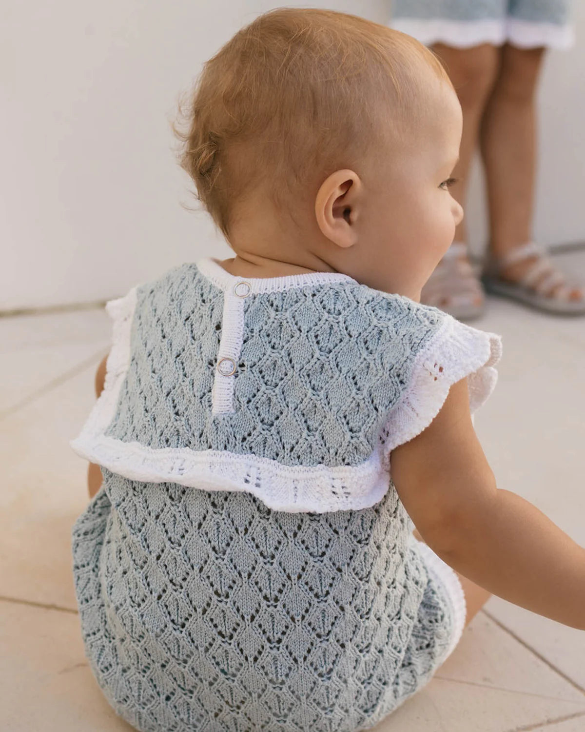 Bella Knit Romper | Blue and White