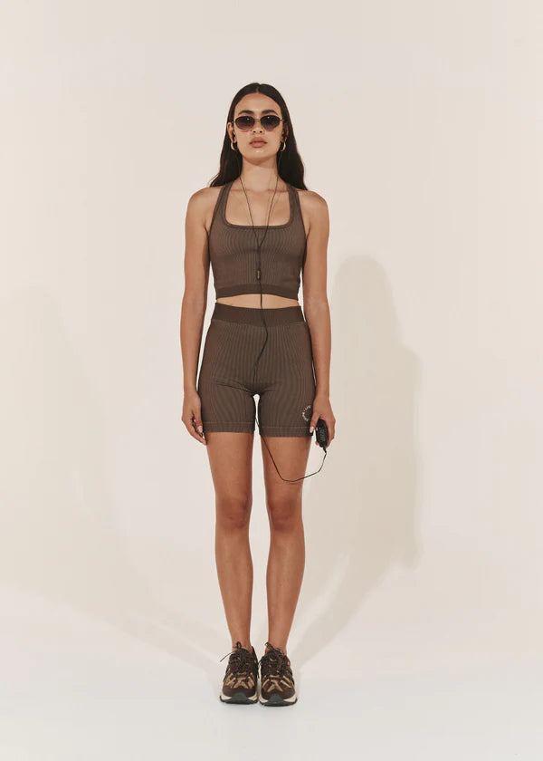 Fine Ribbed Biker Short | Cacao Stripe