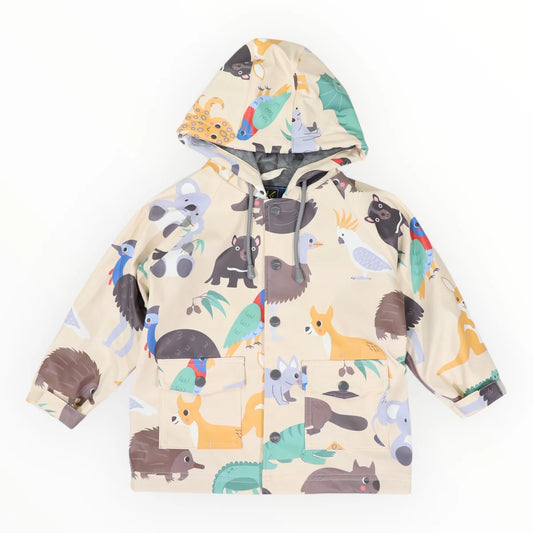 Australian Animals Printed Raincoat | Beige