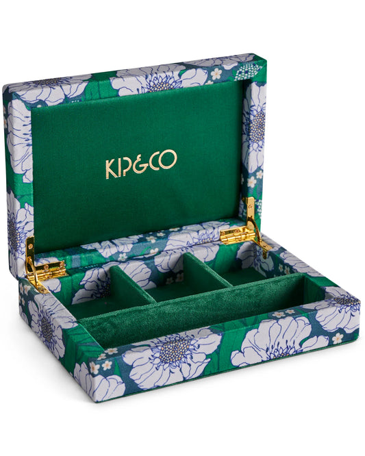Velvet Jewellery Box Small | Tumbling Flowers Green