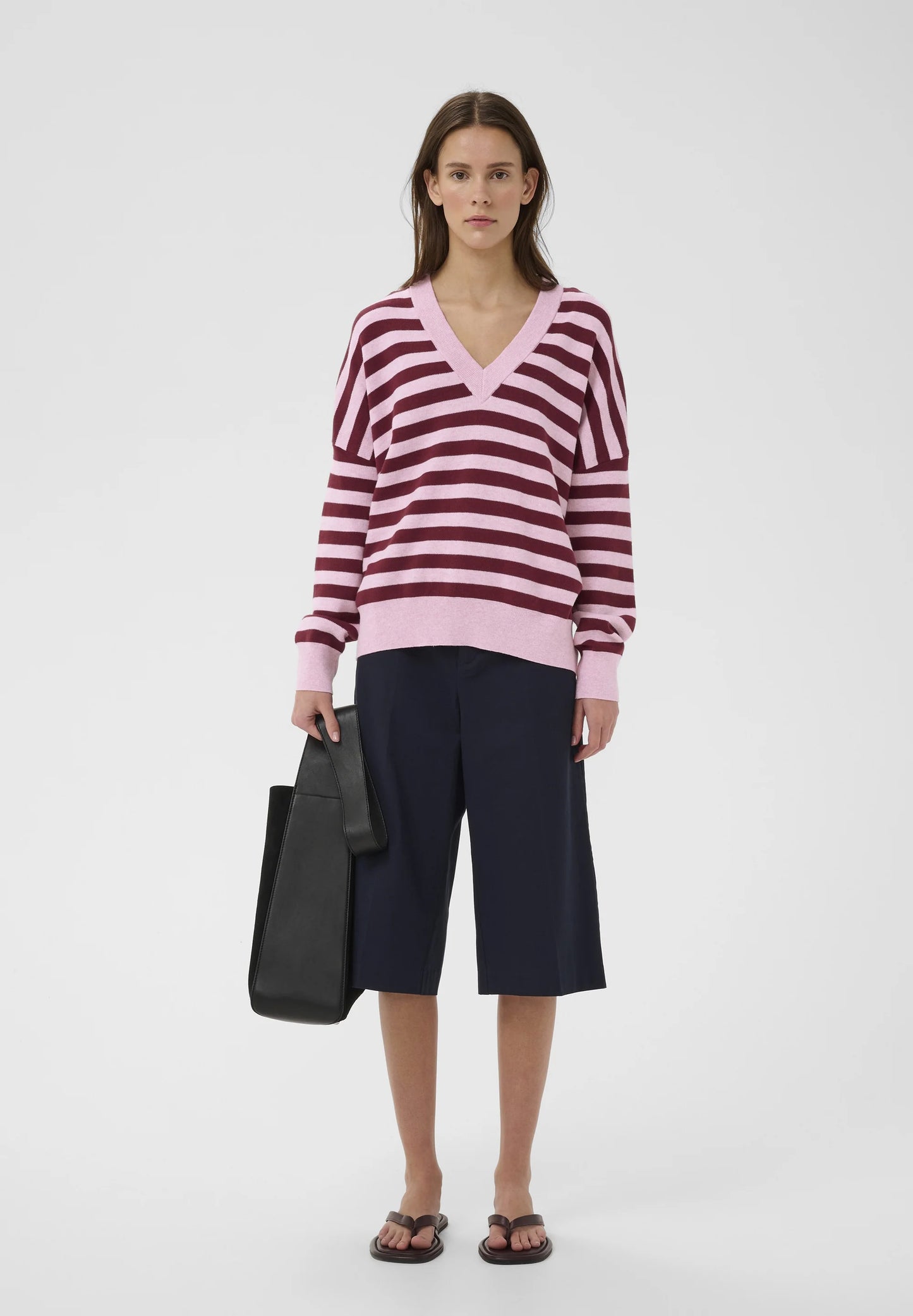 Foster V-beck Knit | Zinfandel Stripe
