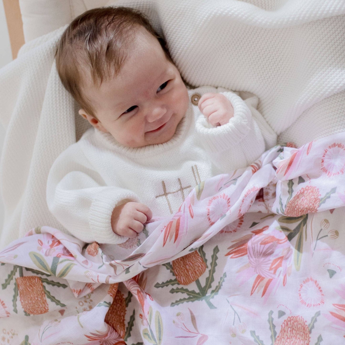 **LANDING SOON** Organic Cotton Muslin Swaddle Wrap | Gumnut Blossoms