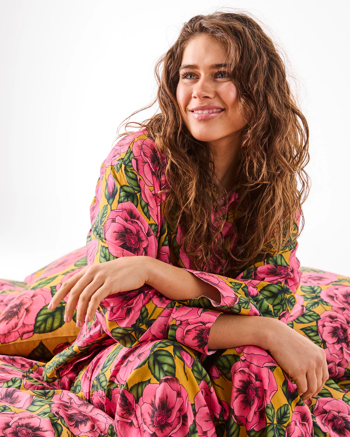 Adult Cotton Long Sleeve Shirt and Pant Pyjama | Golden Peony